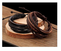Leather Braided Rope Wristband Men