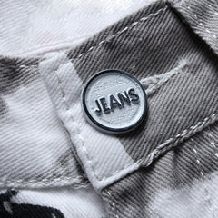 White Printed Fashion Men Jeans Slim Stretch