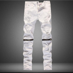 White Ripped Jeans For Men Casual Slim Fit