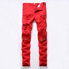 White Ripped Jeans For Men Casual Slim Fit