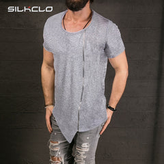Big Neck Long T shirt Asymmetrical Side Zipper