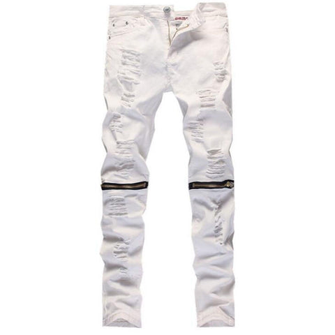 White Ripped Jeans For Men Casual Slim Fit