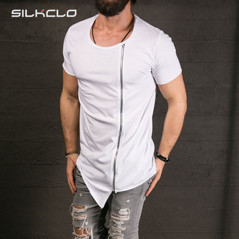 Big Neck Long T shirt Asymmetrical Side Zipper